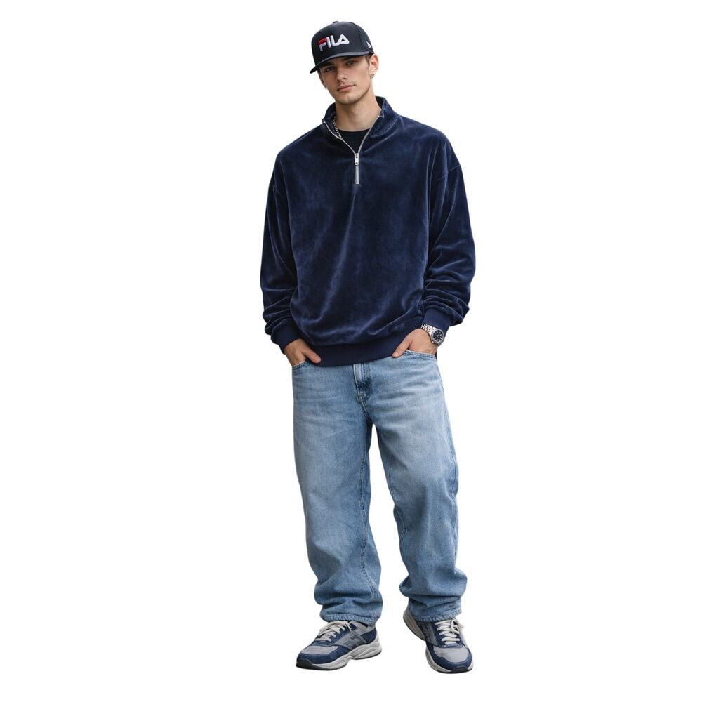 FILA Sport The Collection Velour 1/4 Zip Pullover Navy M